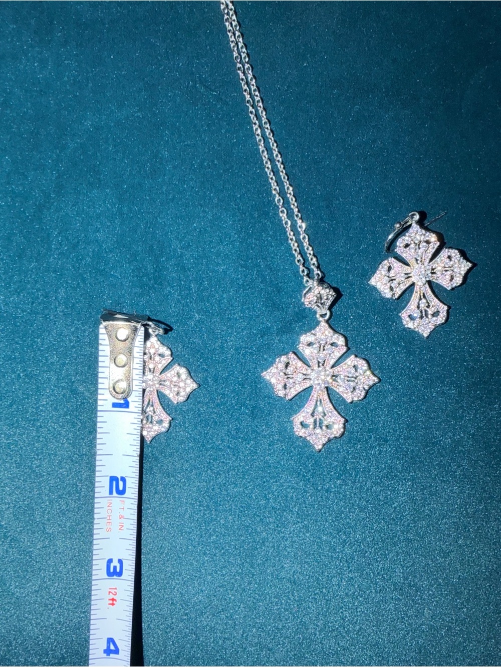 Vintage Montana Silversmiths Silver Cross Necklace and Earrings Set - Picture 6 of 6